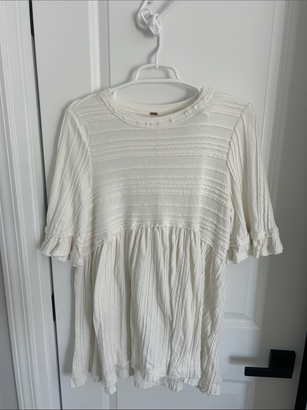 Free People Cream Textured Ruffle Knit Top